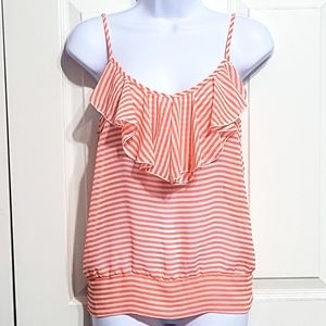 Liberty Love Sheer Ruffle Stripe Top Orange White Peach